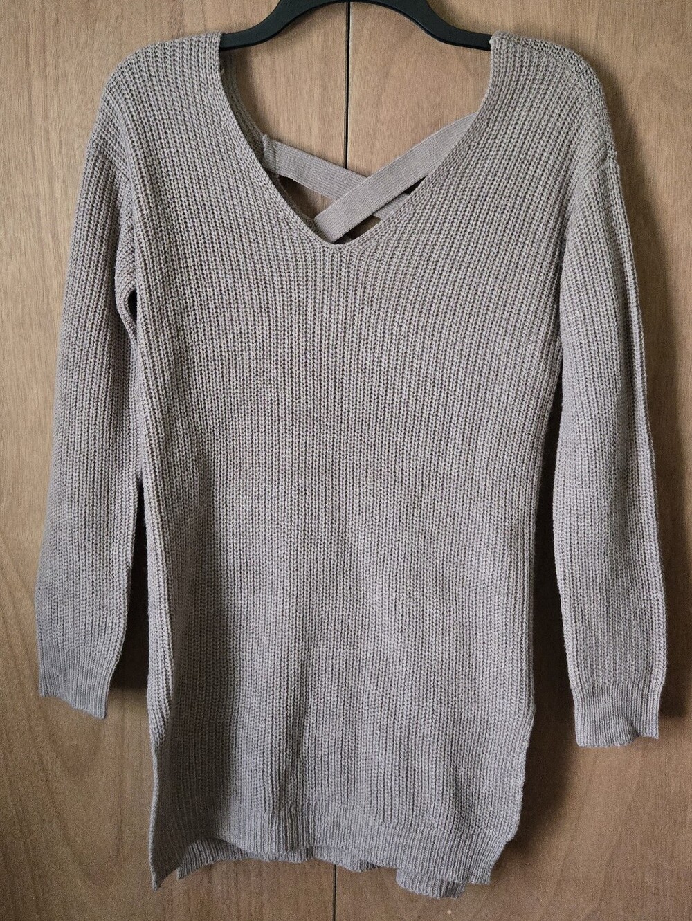Ambiance Taupe V-Neck Crisscross Sweater